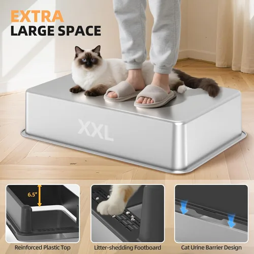 Vista 3 de WoofiGo Caja de arena cerrada de acero inoxidable para gatos con tapa, caja de arena extra grande XL para gatos grandes, bandeja de arena de metal