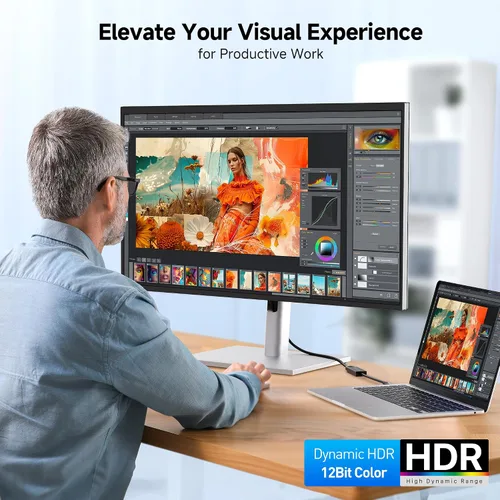 Vista 5 de Cable Matters Adaptador unidireccional USB C a DisplayPort 1.4 de 32.4 Gbps, 4K a 240 Hz, 8K a 60 Hz y soporte HDR, Thunderbolt 4 / USB4 compatible