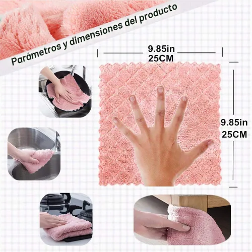Vista 2 de QURIPE Paquete de 10 paños de limpieza de microfibra, toallas de secado de platos de doble cara, paños de limpieza reutilizables para el hogar