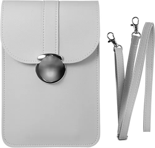 Vista 8 de Bolsos cruzados para teléfono celular, monederos para pantalla táctil con ventana transparente para mujer (gris), Gris