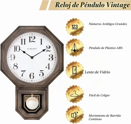 Vista 3 de CLXEAST Reloj de Pared de Péndulo, Relojes de Pared de Péndulo Regulador de Escuela Grandes para Decoración de Sala de Estar, Plástico con Acabado