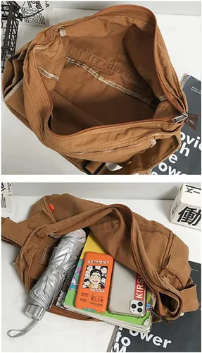 Vista 6 de Bolso de mensajero de lona vintage para hombres y mujeres, bolso cruzado, bolso de hombro, Harajuku Streetwear