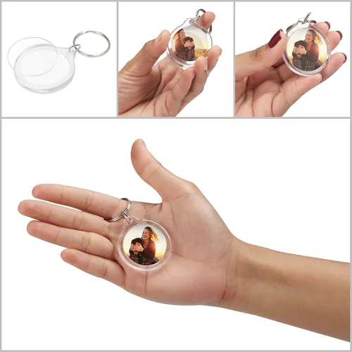 Vista 3 de Kurtzy Llaveros redondos en blanco (50 unidades) Cada llavero es de 1.6 in (1.57 pulgadas) de diámetro Anillos acrílicos circulares transparentes
