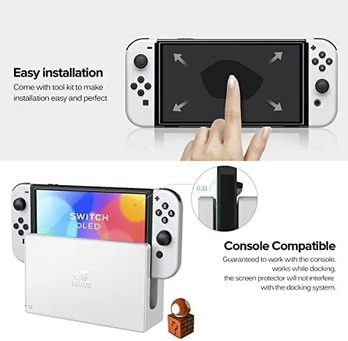 Vista 6 de ivoler Paquete de 4 Protector de pantalla de vidrio templado diseñado para Nintendo Switch OLED modelo 2021 con marco de alineación transparente HD