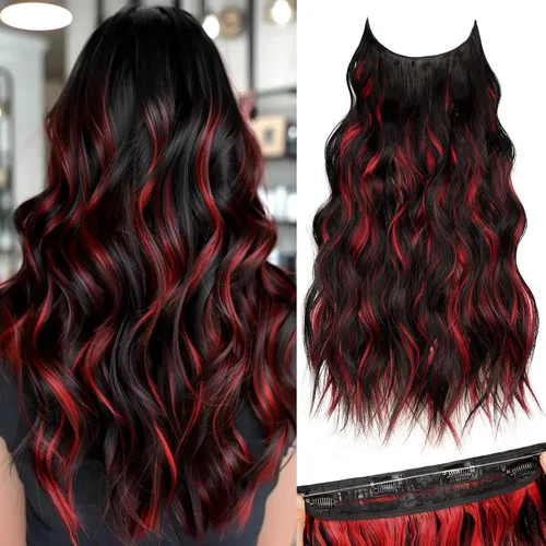 Vista 52 de KooKaStyle - Extensiones de cabello con hilo invisible, diadema transparente, ajustables, 4 clips fijadores, cabello largo y ondulado de 12