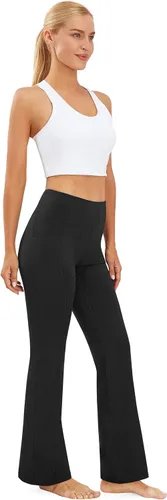 Vista 6 de AFITNE - Pantalones de yoga con corte de bota con bolsillos para mujer, de talle alto, pantalones de yoga para entrenamiento con control de abdomen