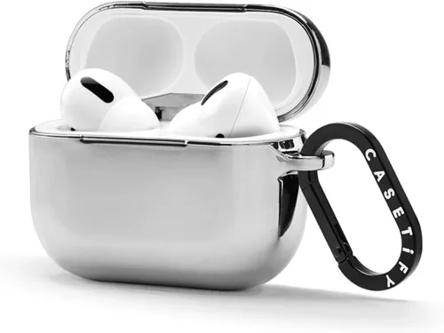 Vista 4 de CASETiFY Mirror AirPods Pro (1ª/2.ª generación) - Funda con anillo [Star Wars Colab] - Pegatinas de poder del lado oscuro, color plateado