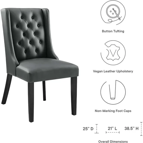 Vista 9 de Silla de comedor Parsons de cuero vegano con botones en color gris