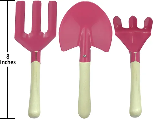 Vista 4 de Juego de herramientas de jardinería para niños con sombrero de sol a juego (rosa)
