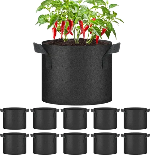 Vista 20 de Bolsas de cultivo de plantas HealSmart 3 galones, juego de 10 macetas para tomate con asas, tela no tejida de aireación, maceta de jardinería Negro