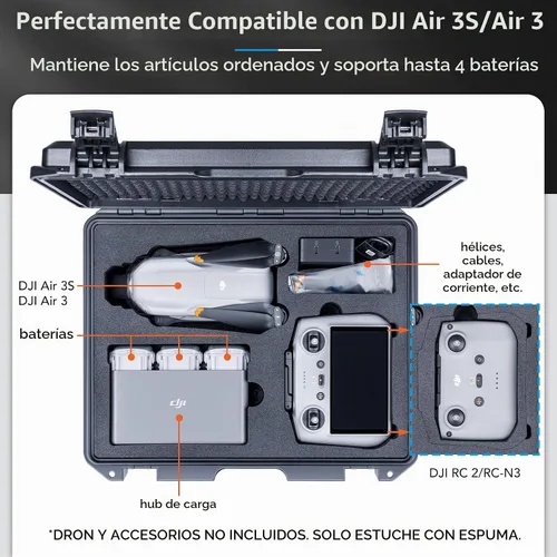 Vista 2 de Lykus Titan MA310 - Funda rígida impermeable para DJI Air 3S/Air 3 y DJI RC 2/RC-N2, cordón de soporte [solo funda] CASE ONLY,Fits Fly More