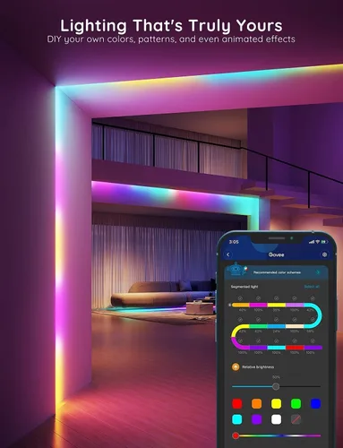 Vista 7 de MINGER RGBIC - Tira de luces LED de 16.4 pies, luces LED que cambian de color Bluetooth, control de aplicación segmentada, sincronización de música