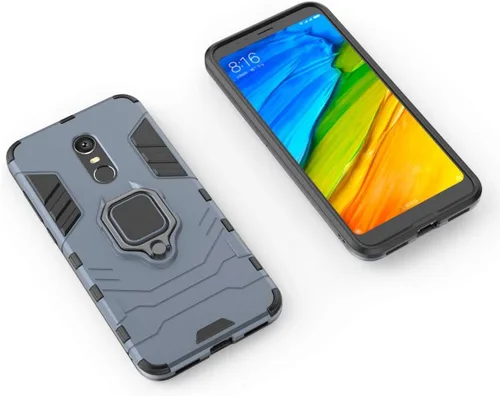 Vista 4 de LuluMain Compatible con Redmi 5+ Funda, soporte de anillo de metal a prueba de golpes (funciona con soporte magnético para automóvil), cubierta Azul