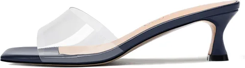 Vista 2 de MODENCOCO Sandalias de tacón bajo con puntera abierta para mujer, estilo casual, con patente transparente, de 2 pulgadas