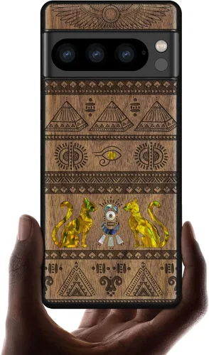 Vista 14 de Carveit Funda de madera de diseñador para Google Pixel 8 Pro (grabado de madera e incrustaciones de carcasa) compatible con cargadores inalámbricos