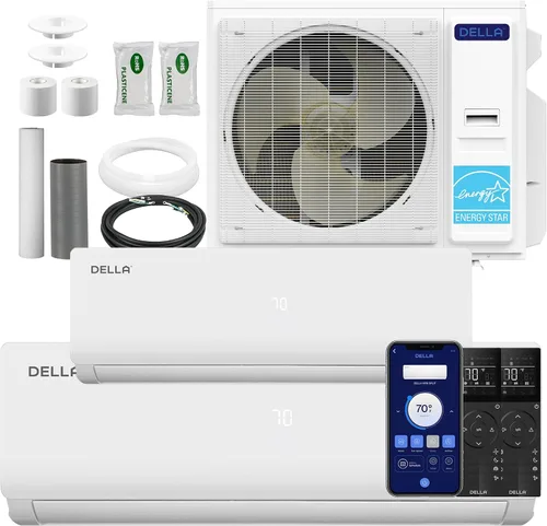 Vista 12 de DELLA 35K BTU Dual Zone Mini Split AC (9K+24K), 19 SEER2, 16ft Kits Blanco con juego de línea
