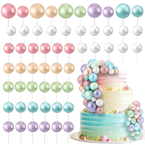 Vista 42 de 108 piezas de decoración de bolas para tartas, decoración de cupcakes, globos de espuma para tartas de bricolaje para bodas, aniversarios, blanco