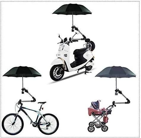 Vista 5 de Soporte de paraguas para cochecito, 360° ajustable para bicicleta, soporte elástico, soporte para cochecito de bebé, silla de cochecito (negro)