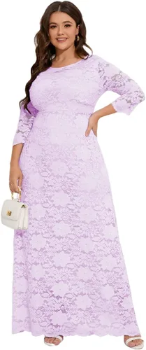 Vista 3 de MAYFASEY Vestido de novia de encaje floral para mujer, talla grande, manga 34, dama de honor, fiesta de noche, vestido largo con bolsillos
