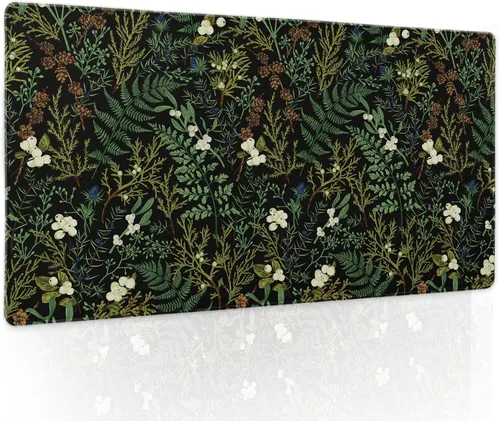 Vista 10 de Alfombrilla de mouse negra estética vintage para juegos botánicos, extendida, bonita planta verde bosque, naturaleza, floral, grande