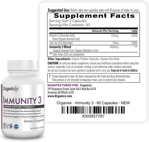 Vista 5 de Organixx Suplemento de apoyo inmunológico Immunity 3 – Vitamina C, zinc, saúco – Defensa inmunológica de alimentos integrales para adultos y niños