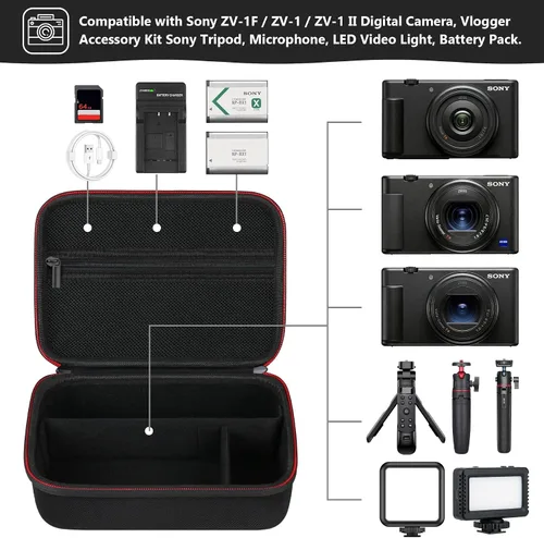 Vista 2 de Funda rígida de viaje para cámara digital Sony ZV-1F / ZV-1 / ZV-1 II, funda protectora para kit de accesorios Vlogger, trípode y micrófono