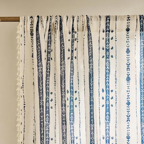 Vista 17 de Juego de 2 paneles de cortinas de lino bohemio, cortinas de semi privacidad para sala de estar, cortinas rústicas de campo de 54 pulgadas de largo