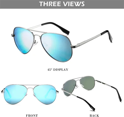 Vista 9 de HJSTES Lentes de sol polarizados estilo aviador para mujeres y hombres, lentes de espejo de metal clásicos, 100% bloqueo UV, 2.283 in