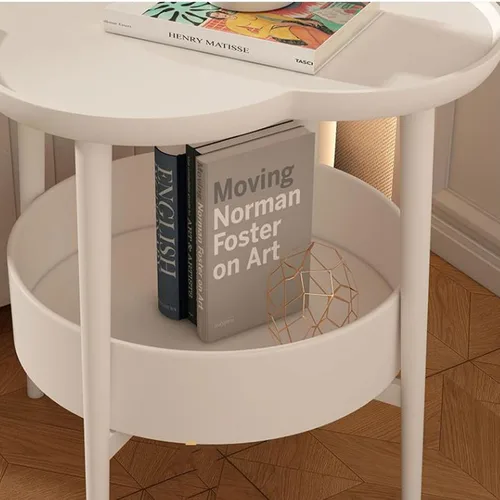 Vista 7 de Mesa auxiliar para sala de estar, mesa auxiliar pequeña en forma de flor, mesita de noche, mesa auxiliar para sofá, mesa auxiliar con cesta