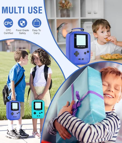 Vista 6 de Boys Lunch Box,Gamer Lunch Box for Boys Kids,Leather Insulated Lunch Bag for Kids,School Thermal Meal Cooler Lunch Boxes for Boy Kid