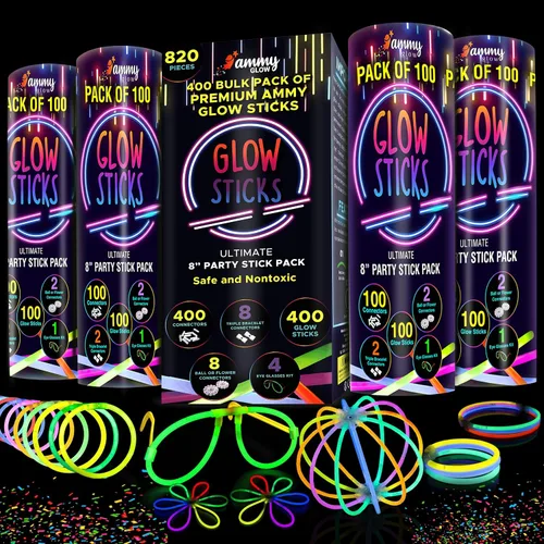 Vista 6 de Ammy Glow Paquete de 205 piezas de palitos brillantes para fiestas a granel - Suministros de fiesta que brillan en la oscuridad con pulseras