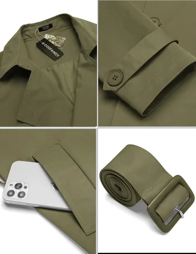 Vista 5 de COOFANDY Gabardina ajustada para hombre, con doble botonadura y cuello de solapa con cinturón