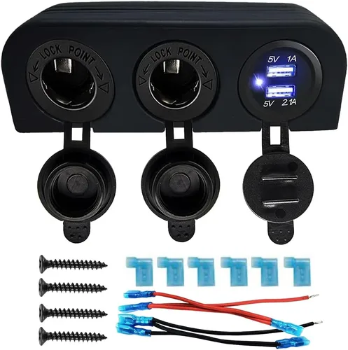 Vista 9 de Divisor de enchufe de encendedor de cigarrillos de 2 vías, impermeable, 12 V, repuesto de enchufe de adaptador de corriente dual para automóvil, RV