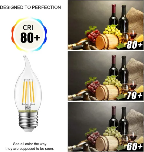 Vista 6 de LVWIT Bombilla LED de filamento con punta de llama, candelabro E26, base regulable 4.5 W (equivalente a 60 W) B11, 2700 K, blanco cálido, paquete