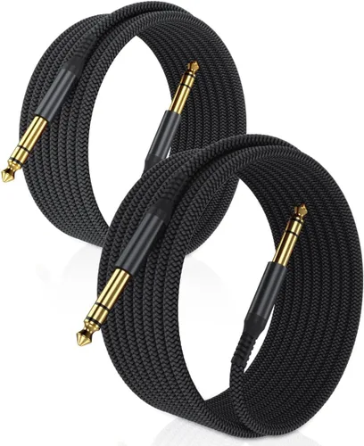 Vista 11 de Cable de instrumento TRS de 6.35 mm 3.3 pies 2 paquete, cable de audio estéreo de conector macho de 1/4 pulgada recta, línea de alimentación