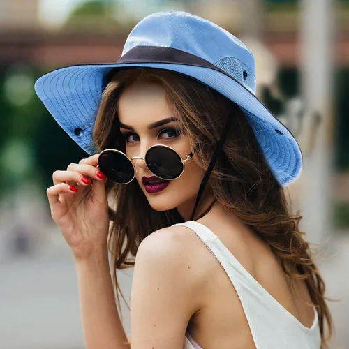 Vista 2 de Norme 2 piezas de sombrero de sol al aire libre para mujer, protección UV, plegable, malla de ala ancha, gorra de pesca para playa, cola de caballo