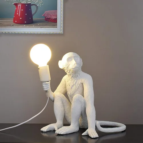 Vista 9 de Lámparas de escritorio de resina con diseño de mono moderno, iluminación creativa de mesa con cable enchufable para sala de estar, dormitorio, Blanco