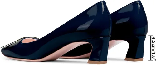 Vista 3 de JiaBinji Zapatos de tacón bajo con hebilla de metal para mujer, con puntera cuadrada cerrada, sin cordones, gruesos, estilo gatito, zapatos casuales