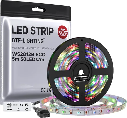 Vista 22 de BTF-LIGHTING WS2812B Tira LED RGB ECO, efectos de persecución 5050SMD direccionables individualmente, 3.3 pies, 60 píxeles/m, color de ensueño Negro