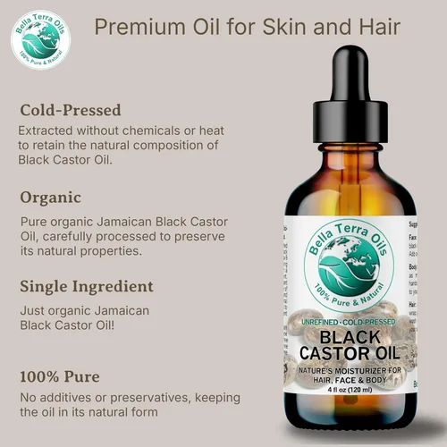 Vista 8 de Bella Terra Oils - Aceite de ricino negro jamaicano 4 oz - Puro y auténtico, lleno de ácido ricinoleico, eleva tu régimen de belleza