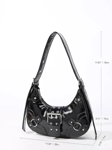 Vista 6 de Verdusa Bolso de mano de cuero sintético con tachuelas para mujer, con correa ajustable, bolsos bohemios