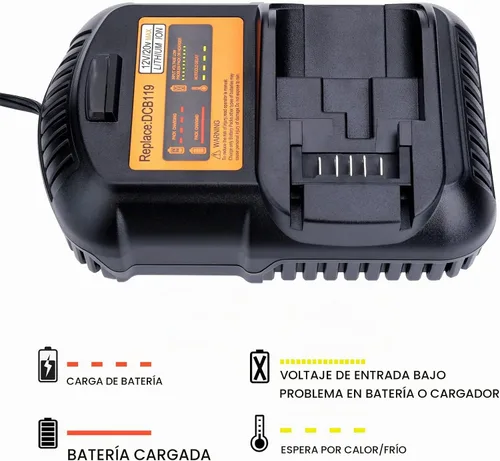 Vista 5 de DCB119 Cargador de batería de coche compatible con De-Walt 12V, 20V y 60V MAX batería de iones de litio DCB203 DCB201 DCB204 DCB206 DCB606 DCB609