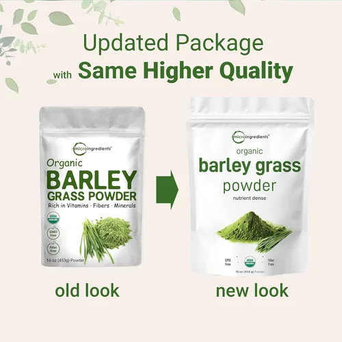 Vista 3 de Polvo de hierba de cebada orgánica, 16 onzas, cultivado en Estados Unidos, rico en vitaminas, minerales, fibras y antioxidantes, mezcla de verduras