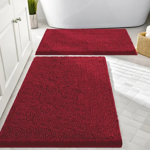 Vista 22 de Juego de alfombras de baño Smiry de 2 piezas, suave alfombra absorbente de chenilla y juego de alfombra en forma de U para inodoro, alfombra de baño