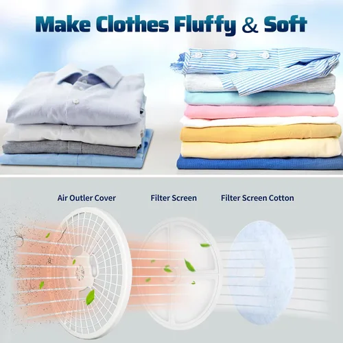 Vista 6 de Secadora portátil para lavandería de 3.5 pies cúbicos, secadora compacta de 1500 W para apartamento, secadora de ropa de carga frontal con bañera