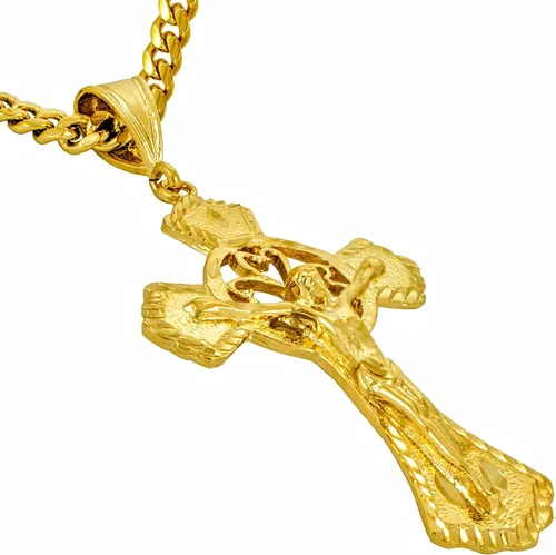 Vista 5 de LIFETIME JEWELRY Collar de cadena de eslabones cubanos con colgante de crucifijo bizantino, chapado en oro de 24 quilates, Metal, No es una piedra