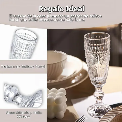 Vista 3 de Kingrol Paquete de 6 copas de champán de 5 onzas, copas de vino espumosas vintage para champán, cava y prosecco