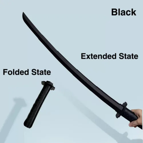 Vista 2 de Gushijieju Katana impresa en 3D retráctil, plástico samurai espada modelo creativo juguete 2 piezas (negro + rosa)