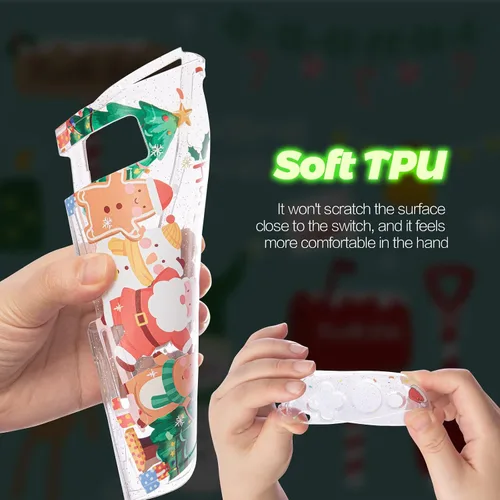 Vista 8 de Funda transparente con purpurina, funda de TPU para interruptor, funda protectora para interruptor con empuñaduras para pulgar y protector