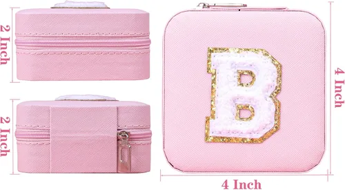 Vista 5 de Travel Jewelry Case for WomenInitial A-Z Letter Jewelry Box, Ring Necklace Earring Jewelry Holder Organizer Box with Mirror, Gifts for Women Mom